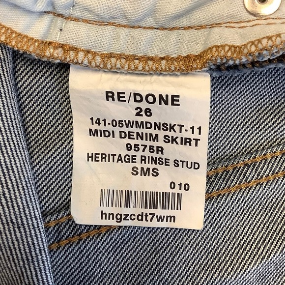 NEW! RE/DONE Sz 26 Midi Denim Skirt Heritage Rinse Stud Blue Jean $395 msrp I9-6 - Picture 9 of 10